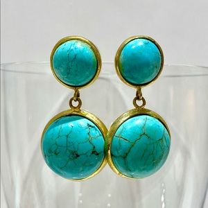 AMRITA SINGH Pierced Earring - Faux Turquoise Double Round Drop Dangle Post